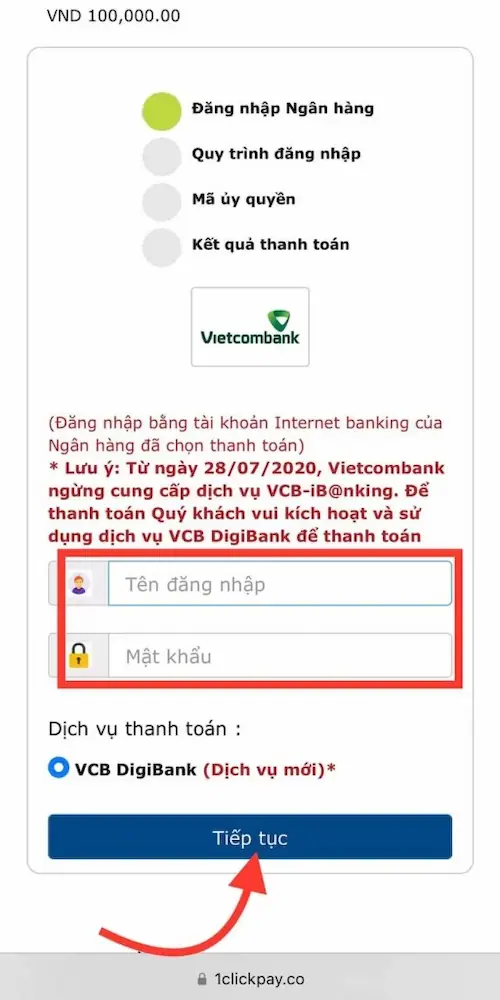 Bước 3 hướng dẫn Nạp tiền bằng hình thức chuyển tiền nhanh 24/7